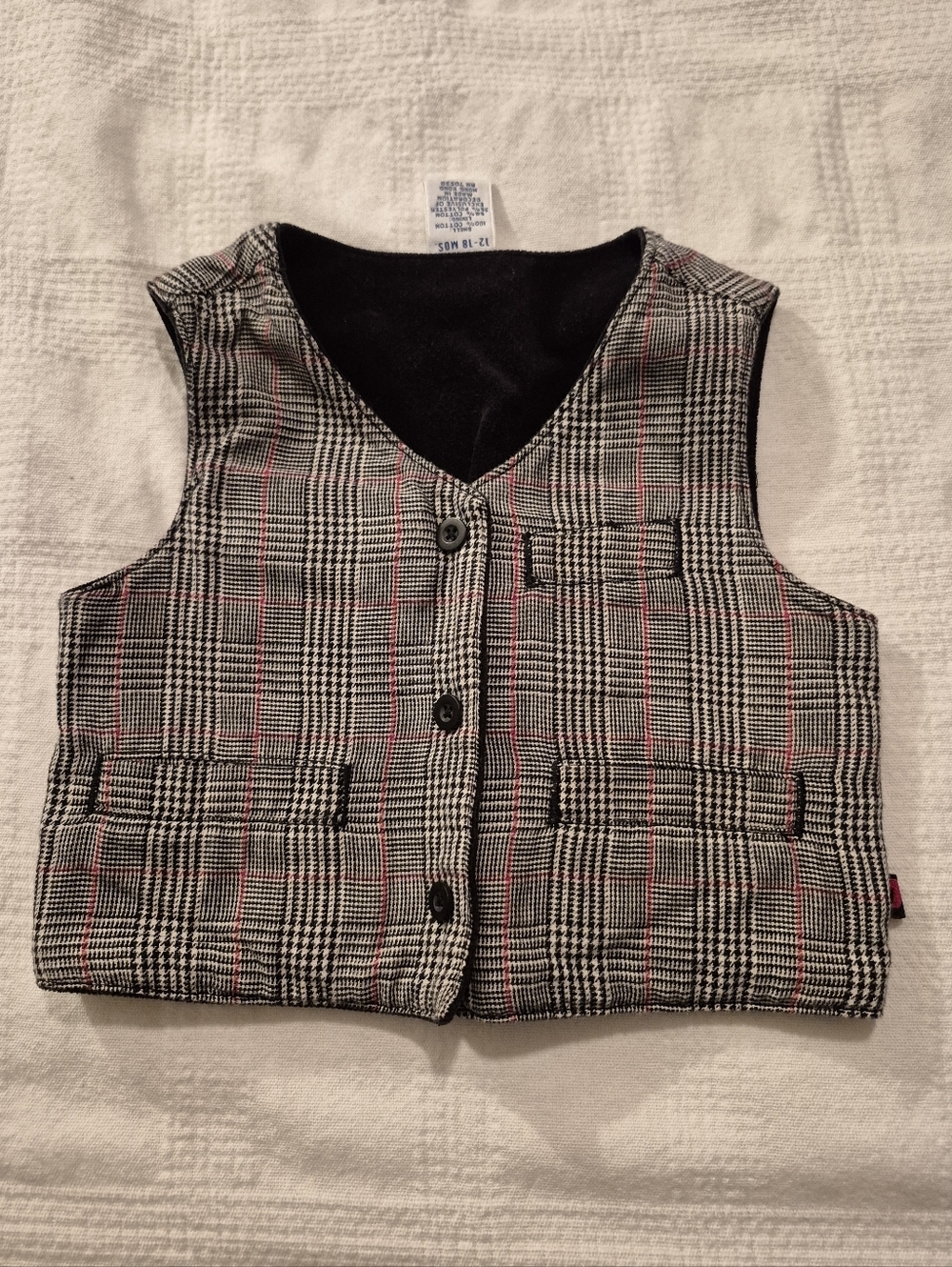 Gymboree boys size 12-18 months reversible black/plaid vest VGUC